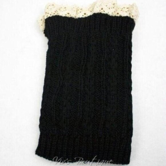 Brown Cable Knit Boot Cuffs Leg Ankle Warmers Lace Trim Women's One Size - Picture 2 of 5